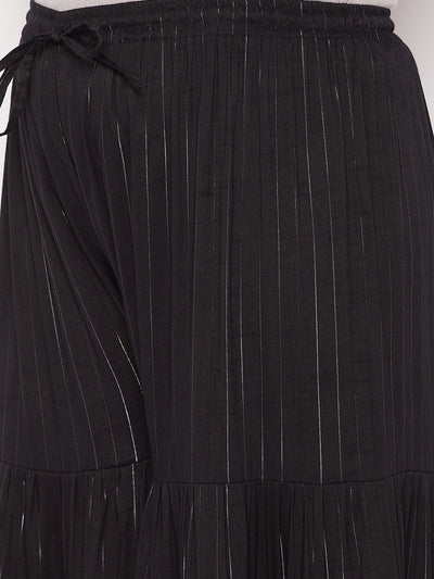 Black Striped Rayon Flared Gharara