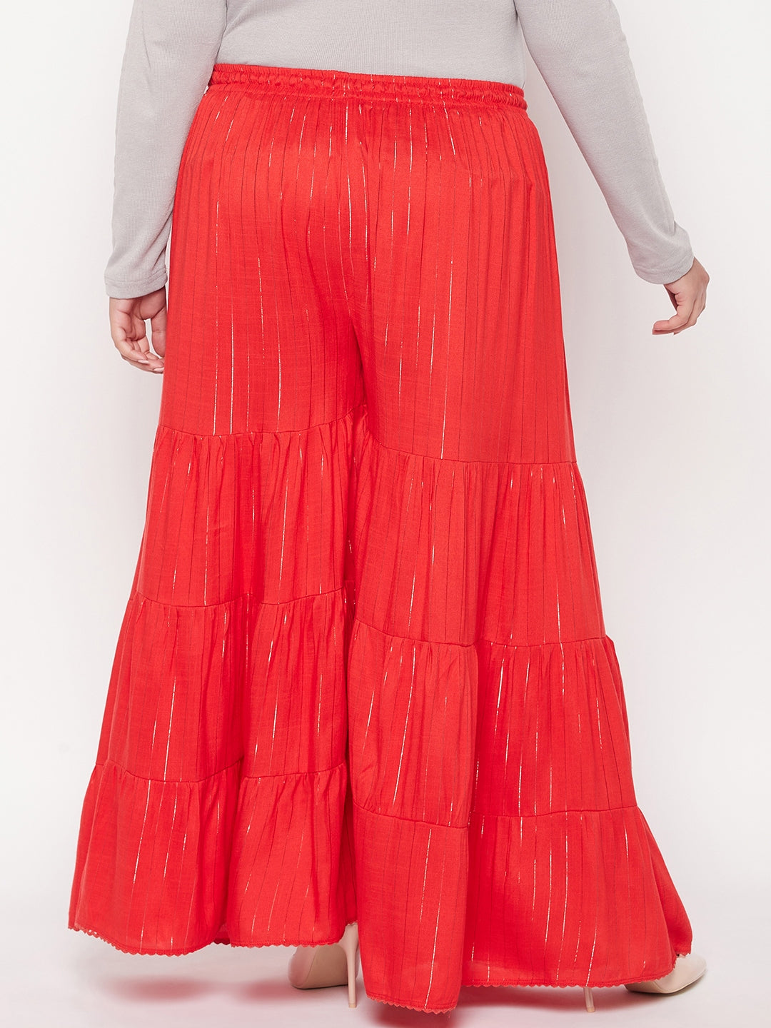 Red Striped Rayon Flared Gharara