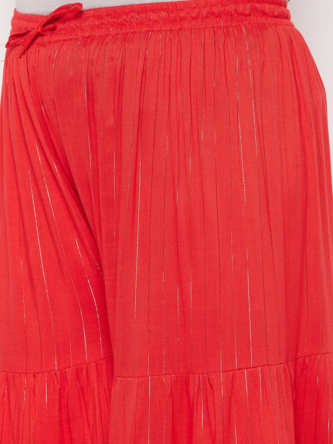 Red Striped Rayon Flared Gharara