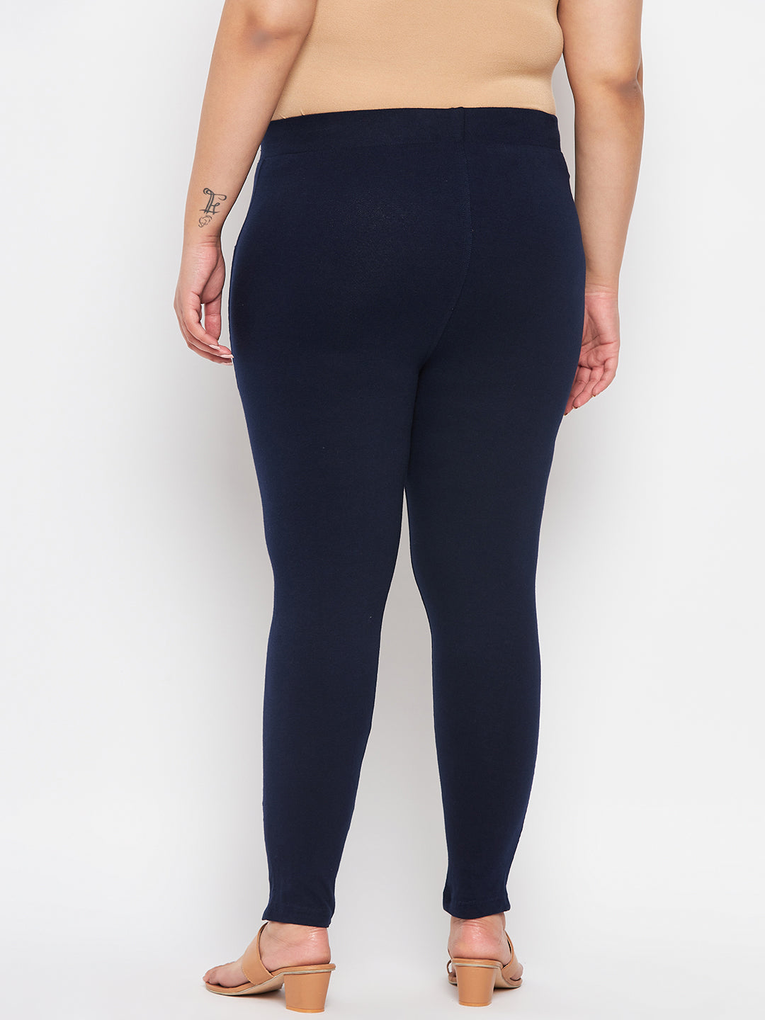 Navy Blue Solid Ankle Length Leggings with Elasticated Waistband