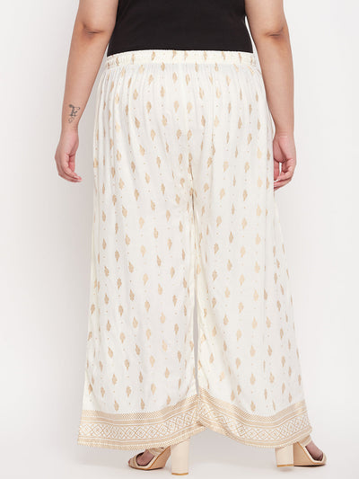 Cream Printed Wide Leg Rayon Palazzo