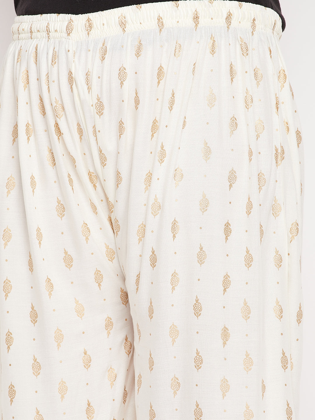 Cream Printed Wide Leg Rayon Palazzo