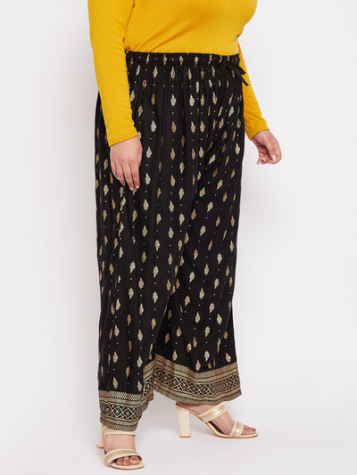 Black Printed Wide Leg Rayon Palazzo