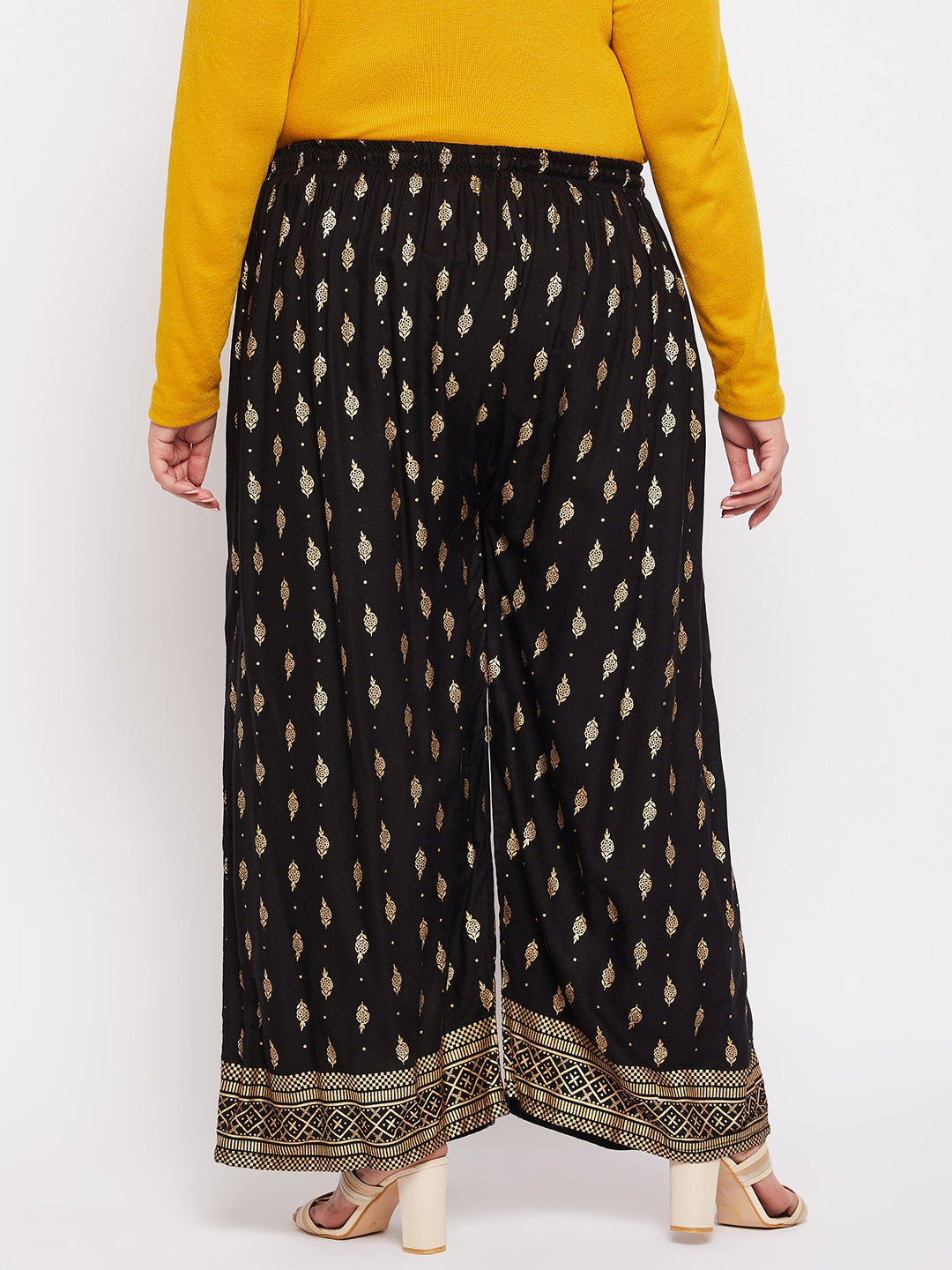 Black Printed Wide Leg Rayon Palazzo