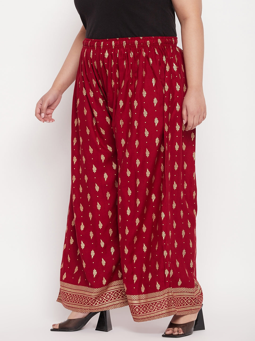 Maroon Printed Wide Leg Rayon Palazzo