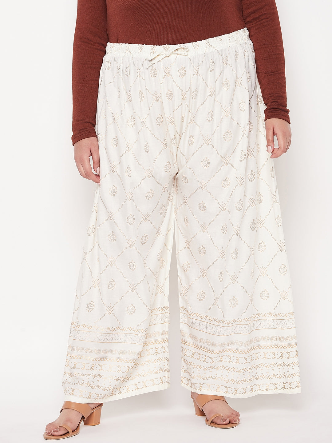 Cream Printed Rayon Palazzo