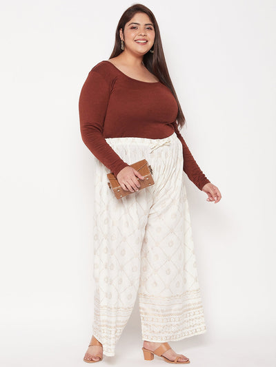 Cream Printed Rayon Palazzo