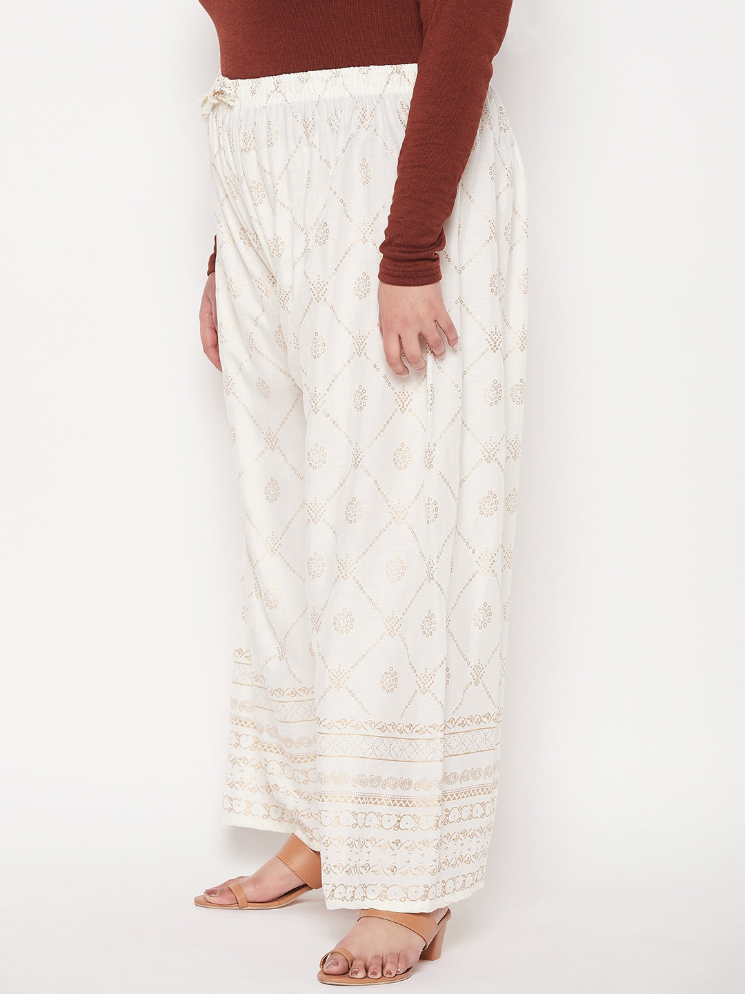 Cream Printed Rayon Palazzo