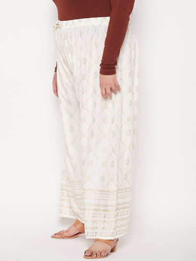 Cream Printed Rayon Palazzo