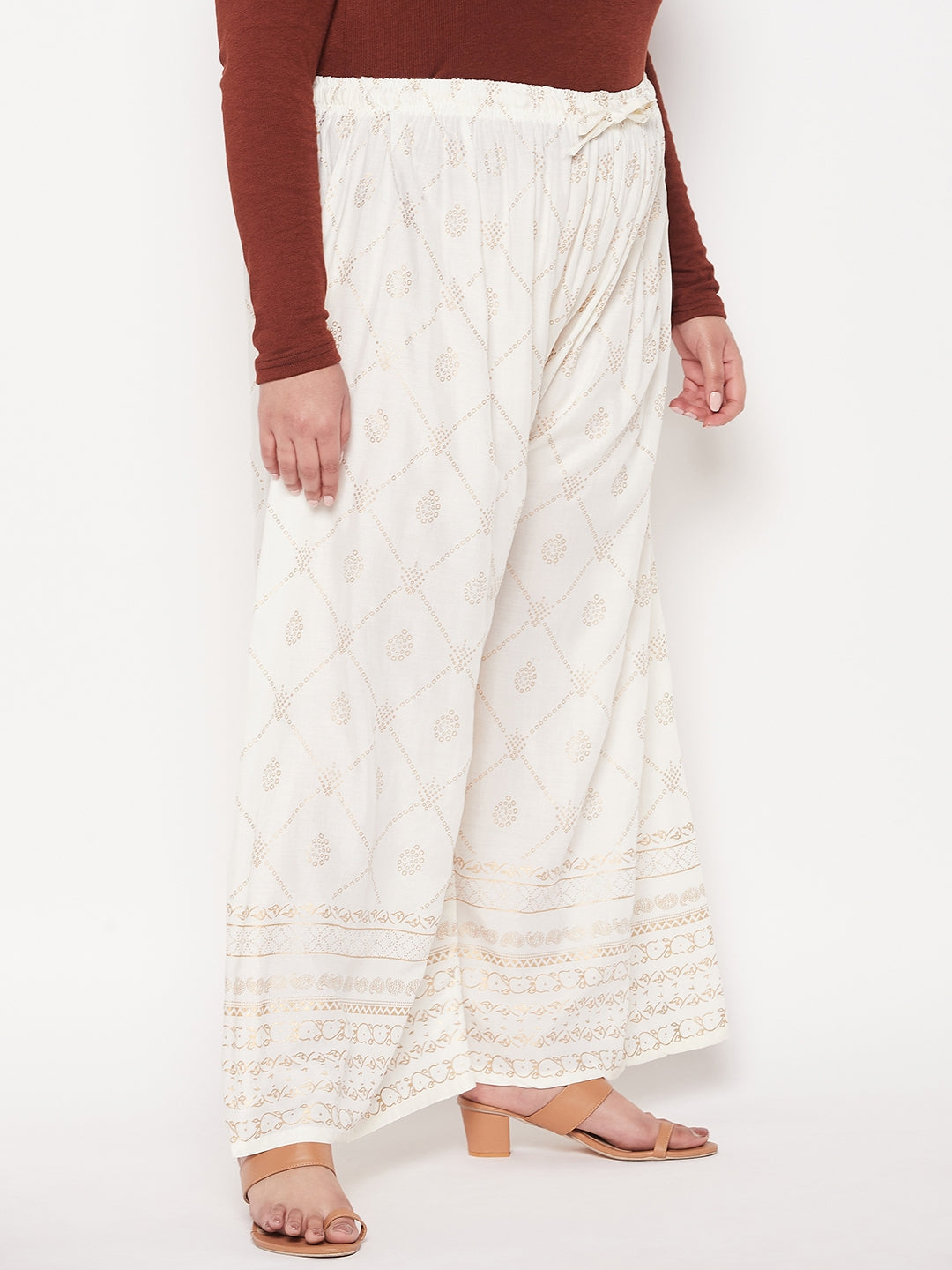 Cream Printed Rayon Palazzo