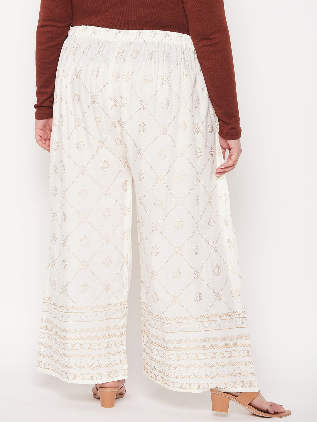 Cream Printed Rayon Palazzo