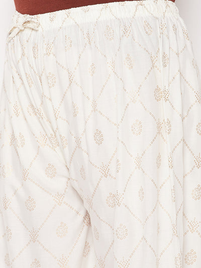 Cream Printed Rayon Palazzo