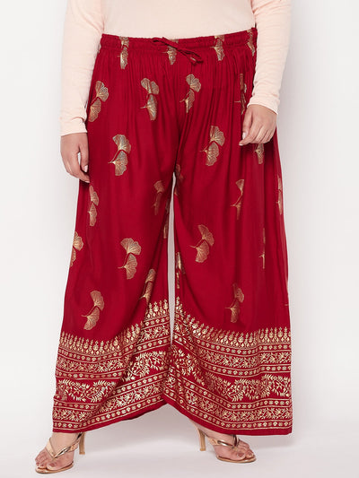 Maroon Printed Wide Leg Rayon Palazzo