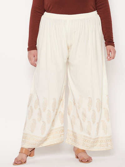 Cream Printed Rayon Palazzo