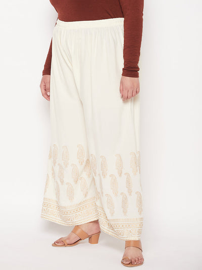 Cream Printed Rayon Palazzo