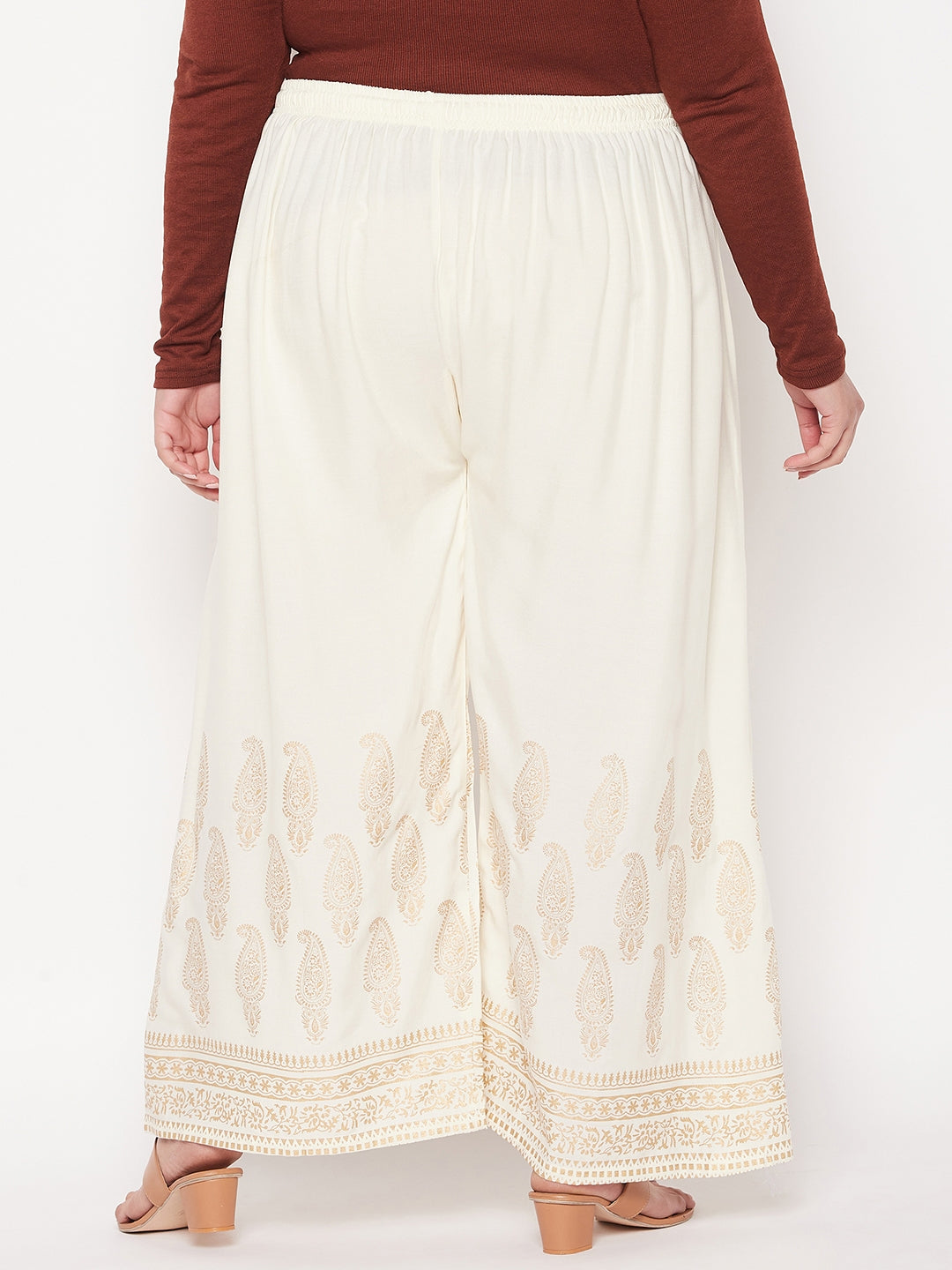 Cream Printed Rayon Palazzo