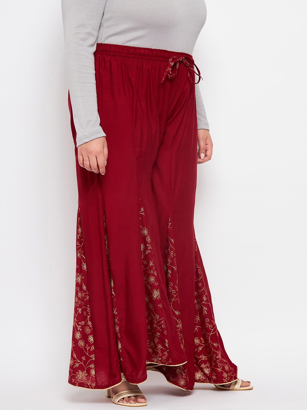 Maroon Printed Rayon Flared Sharara