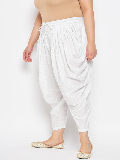 White Striped Rayon Dhoti Salwar