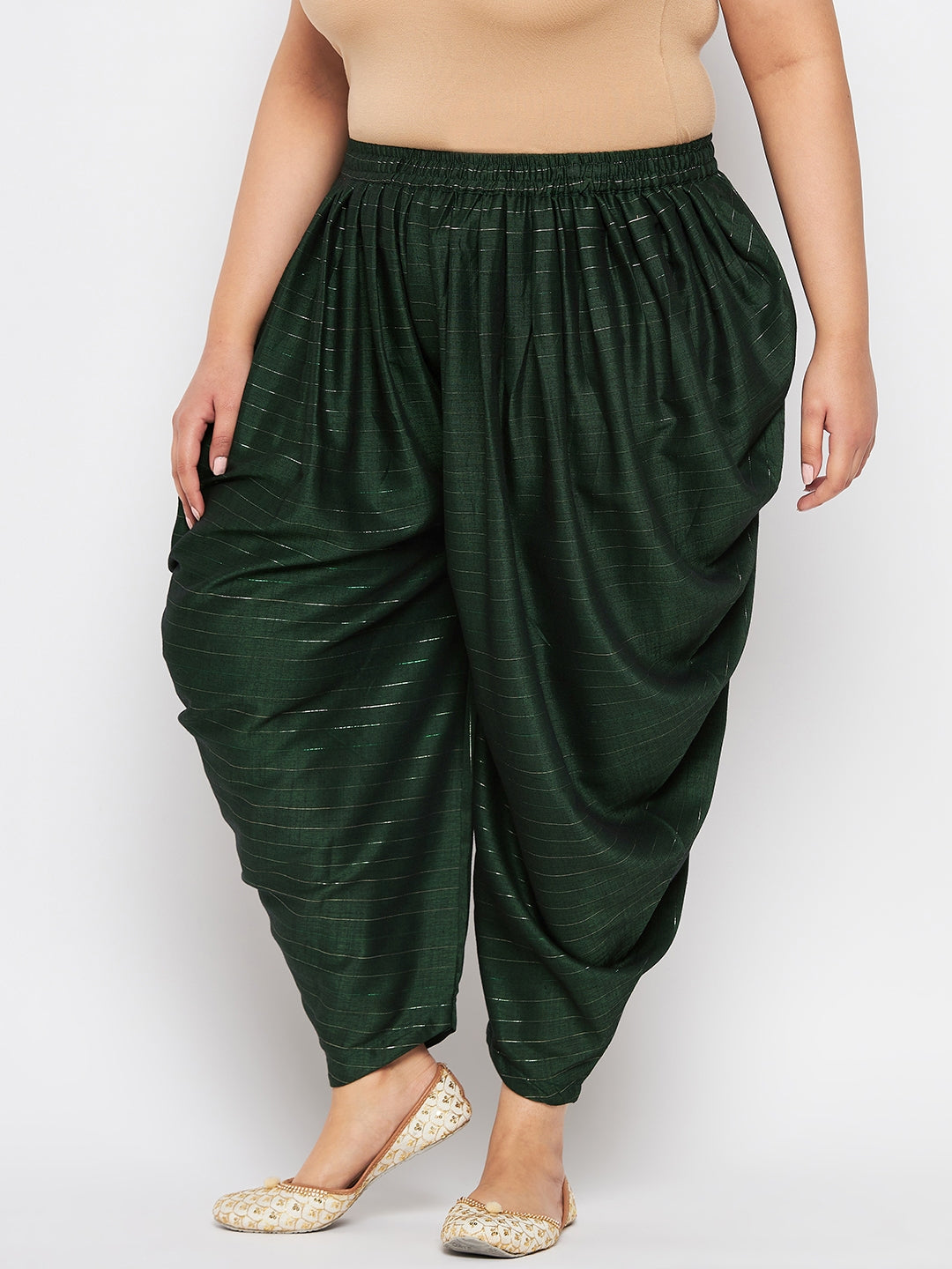 Bottle Green Striped Rayon Dhoti Salwar