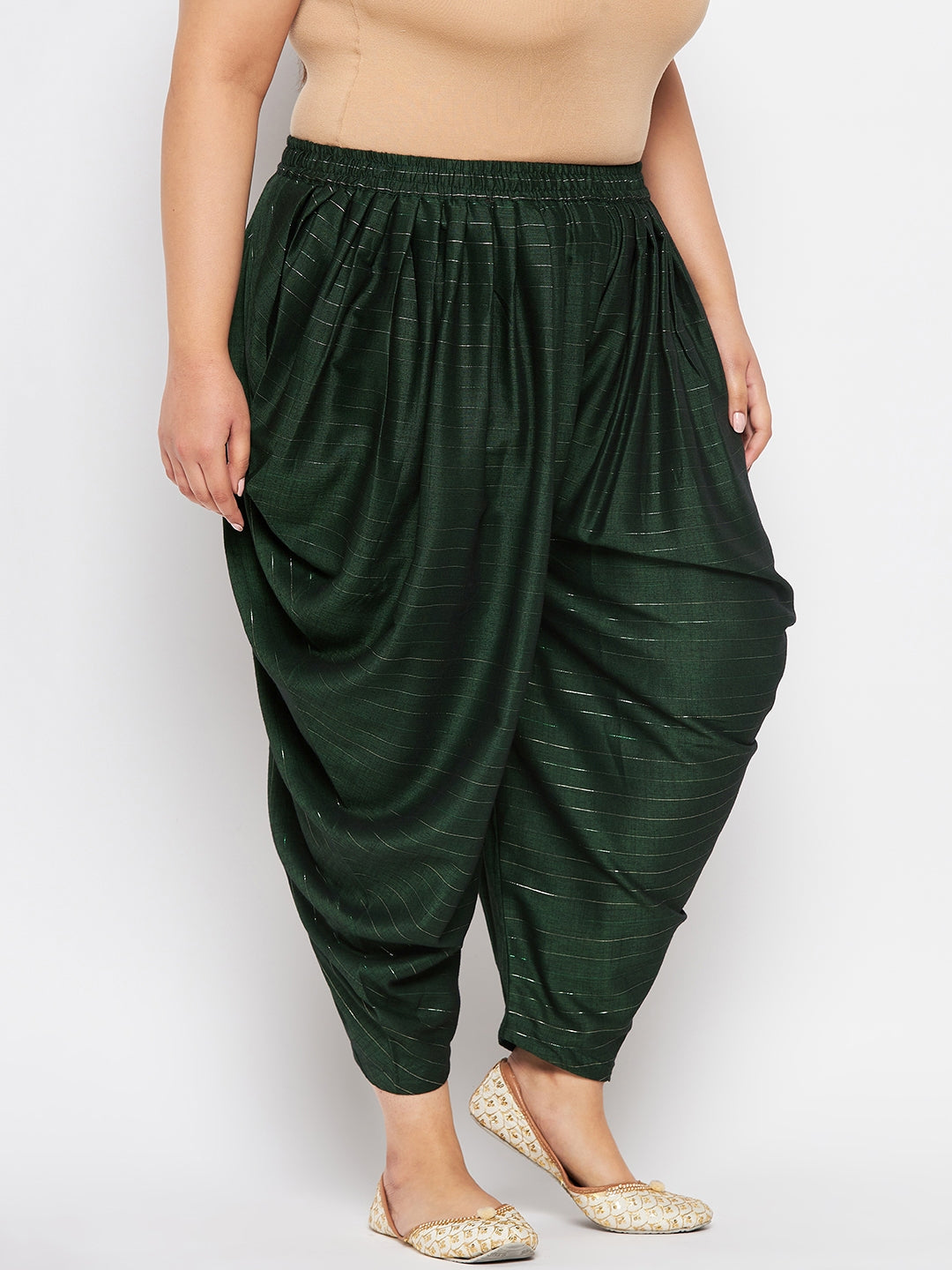 Bottle Green Striped Rayon Dhoti Salwar