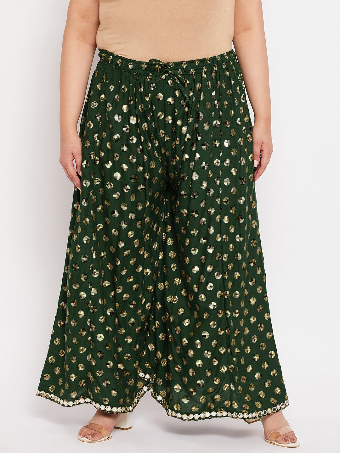 Bottle Green Polka Dot Rayon Sharara