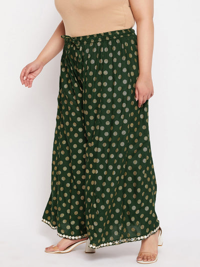 Bottle Green Polka Dot Rayon Sharara