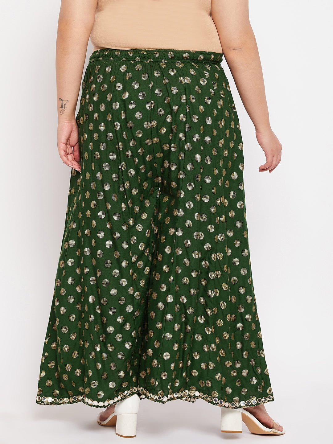 Bottle Green Polka Dot Rayon Sharara