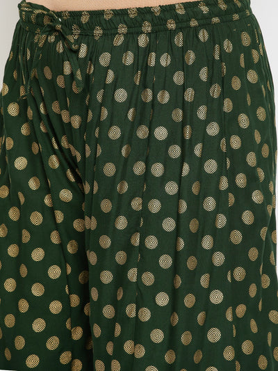 Bottle Green Polka Dot Rayon Sharara