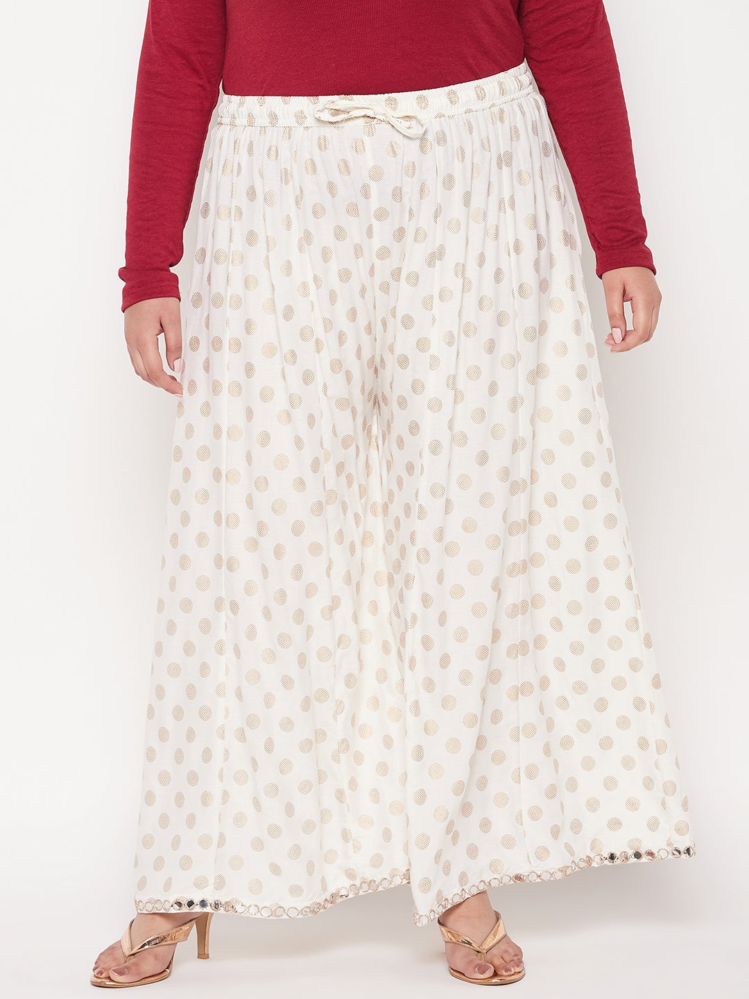 Cream Polka Dot Rayon Sharara