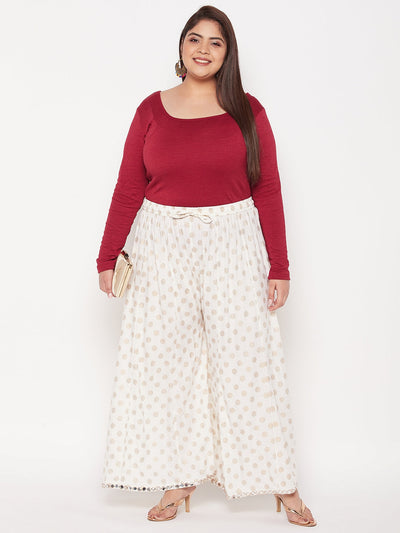 Cream Polka Dot Rayon Sharara