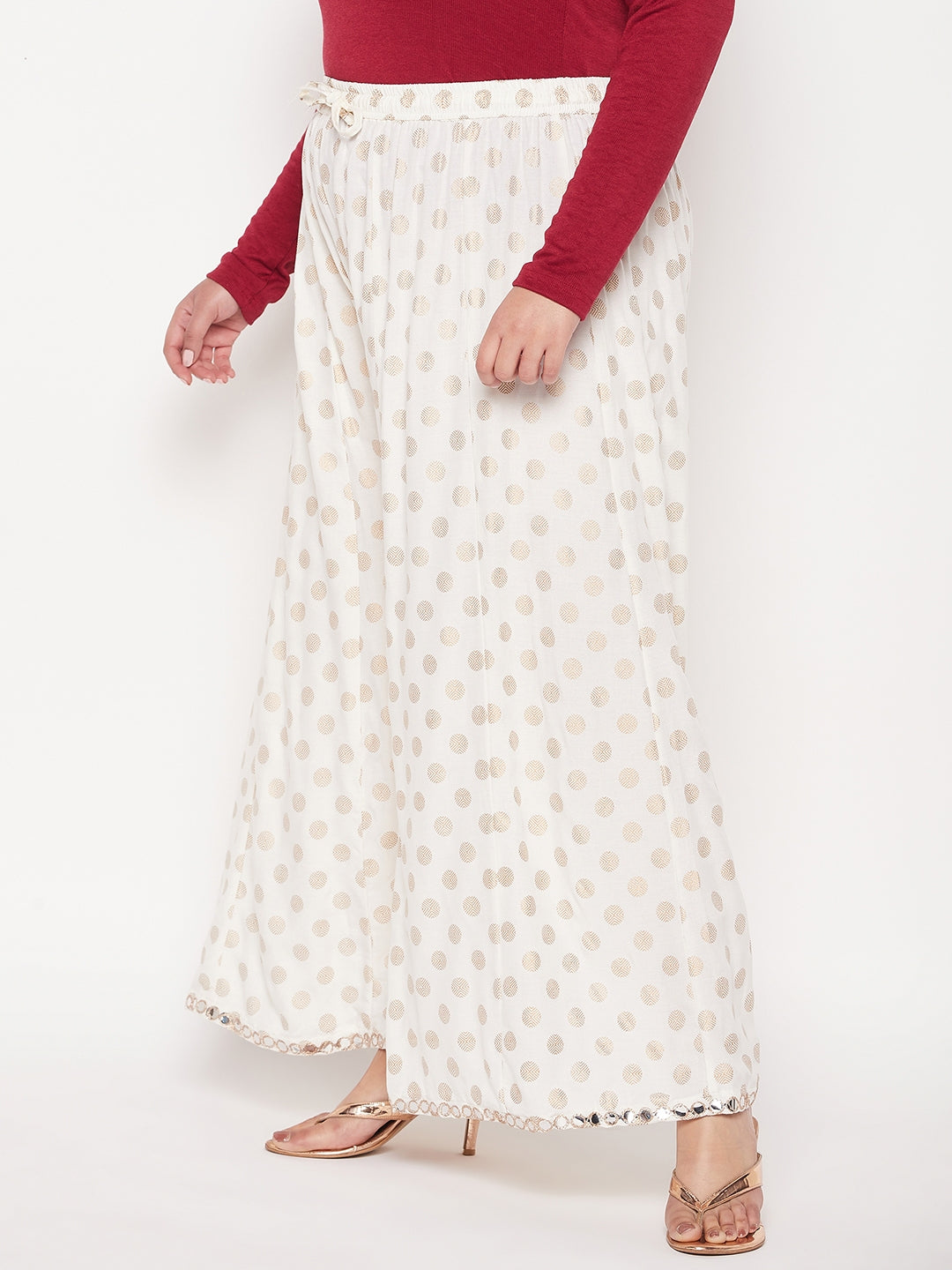 Cream Polka Dot Rayon Sharara