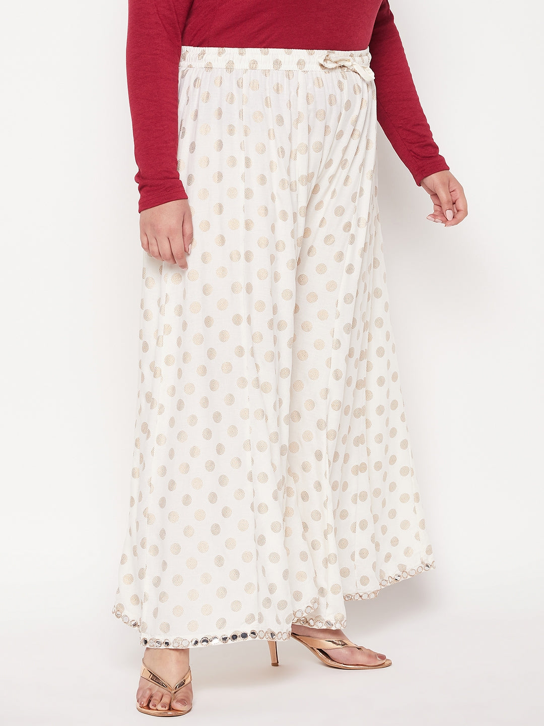 Cream Polka Dot Rayon Sharara