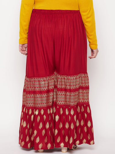 Maroon Printed Rayon Flared Gharara