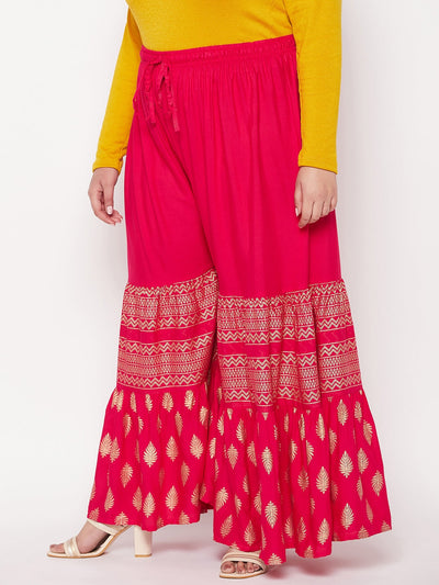 Magenta Printed Rayon Flared Gharara