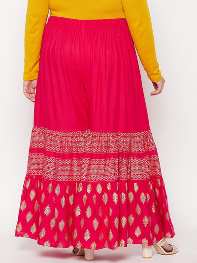 Magenta Printed Rayon Flared Gharara