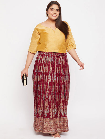 Maroon Printed Flared Maxi Skirt