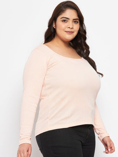 Peach Solid Full Sleeves Top