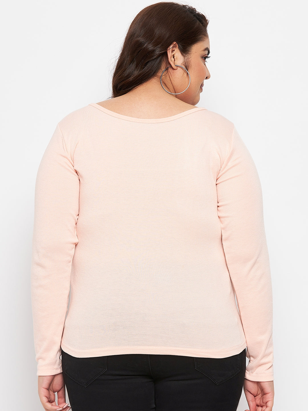 Peach Solid Full Sleeves Top