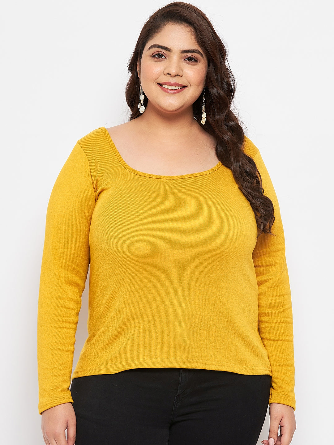 Mustard Solid Full Sleeves Top