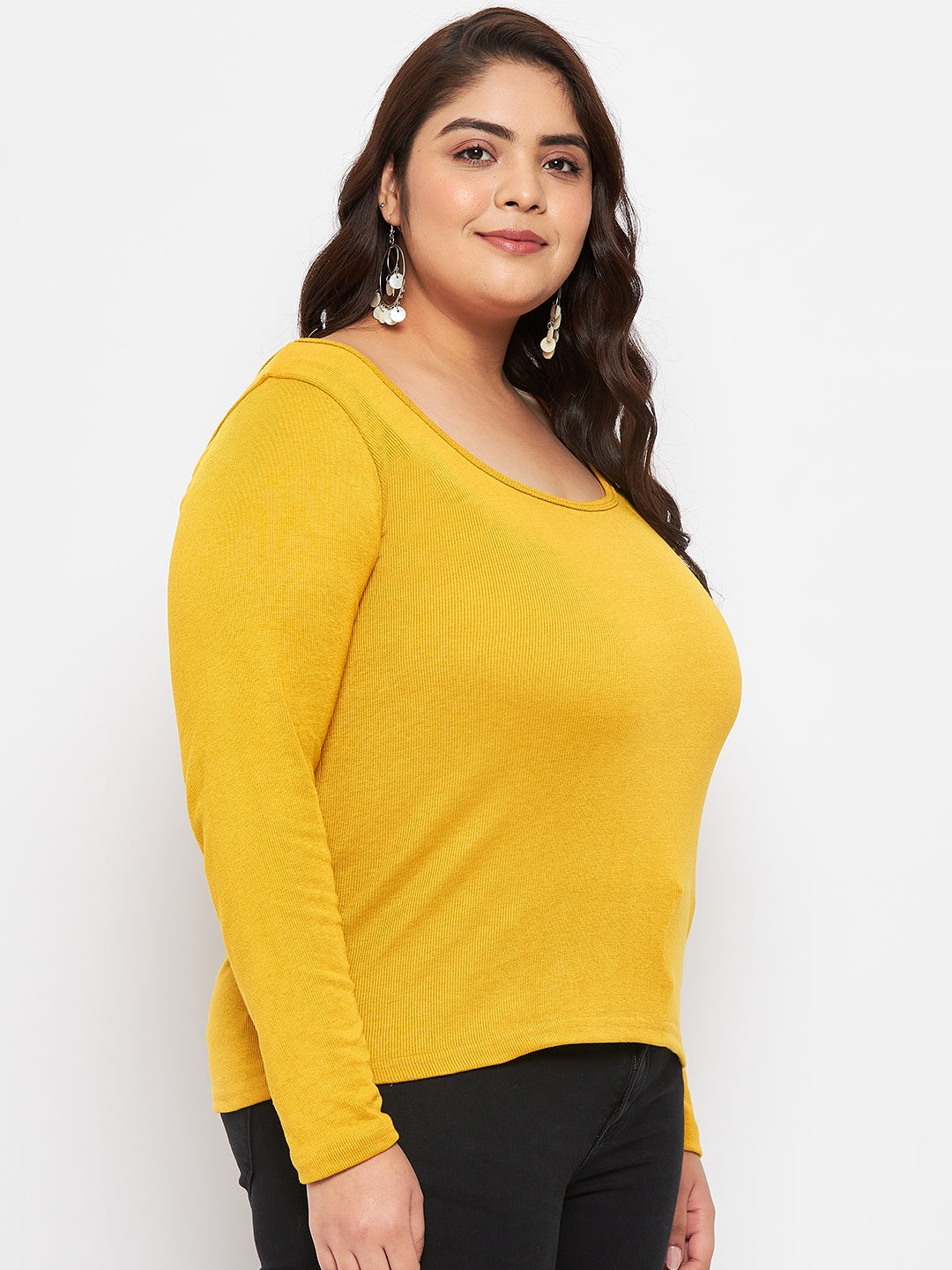 Mustard Solid Full Sleeves Top