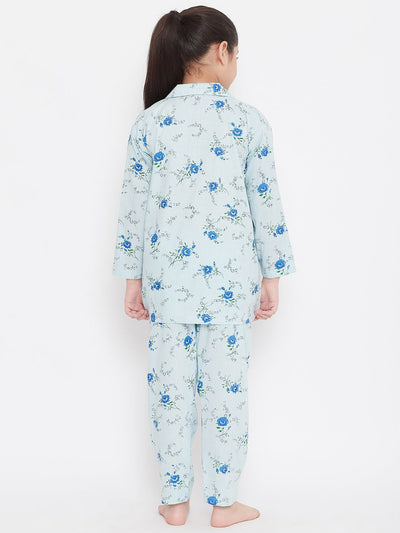 Mustard and blue printed rayon nightsuit pack of 2 for kids.