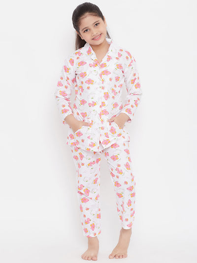 White and green printed rayon nightsuit set, comfortable sleepwear pack.