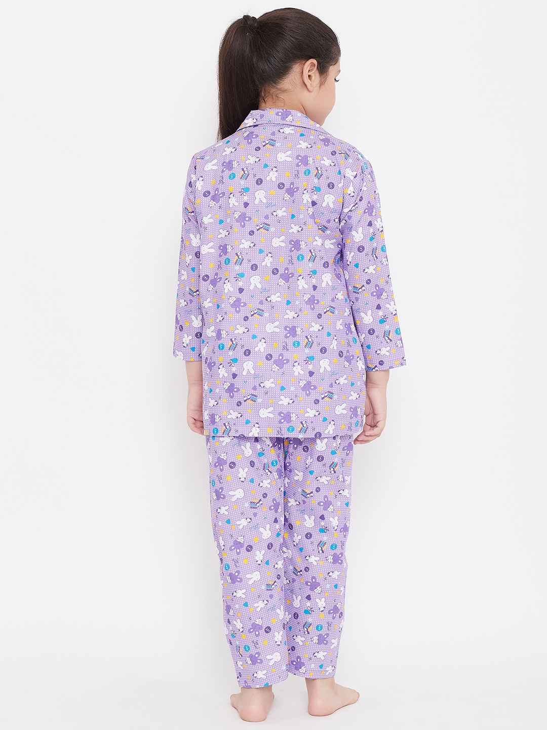 Pink and purple printed rayon nightsuit pack of two