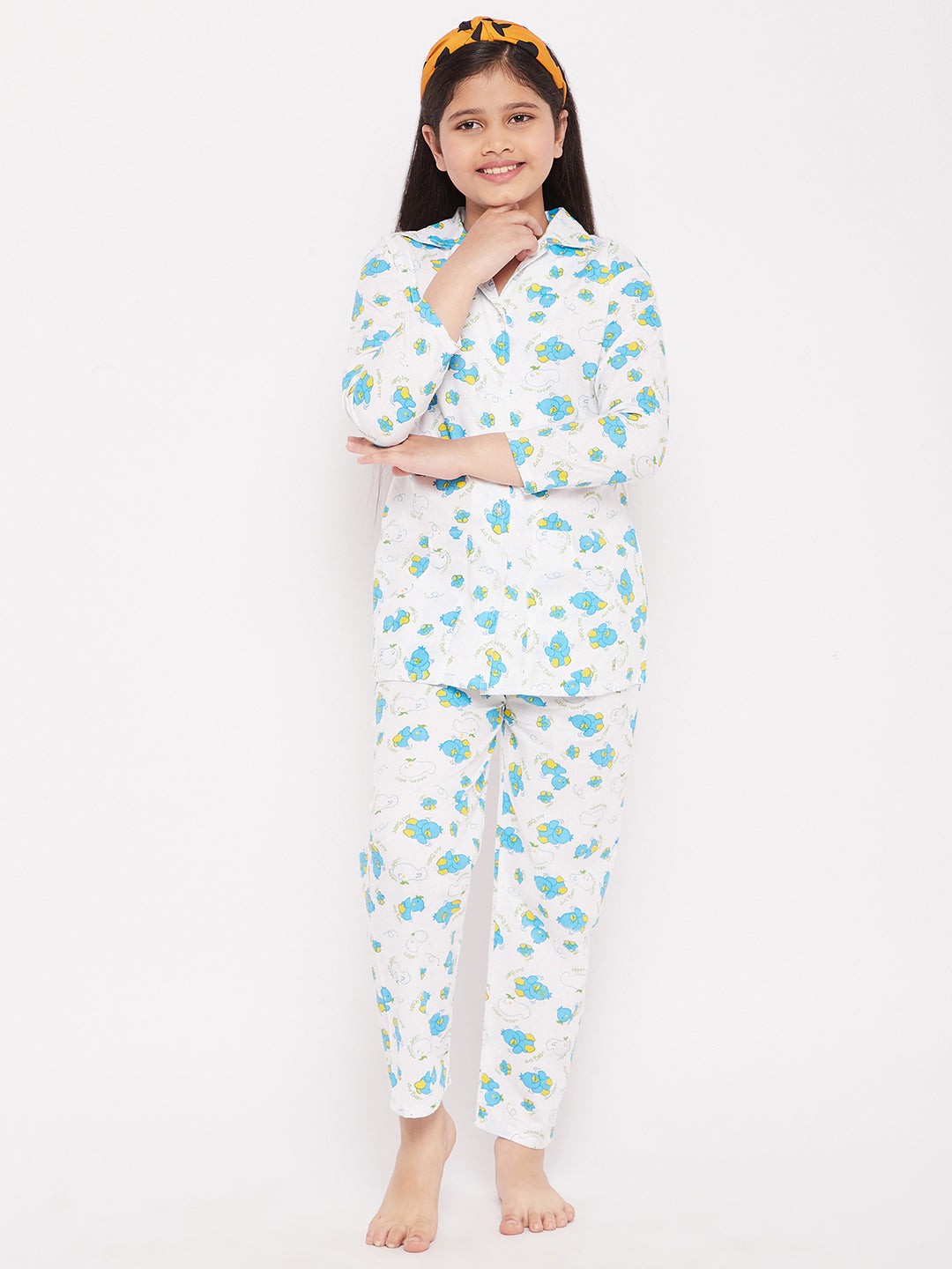 Sky Blue Duck Print Cotton Nightsuit for Kids